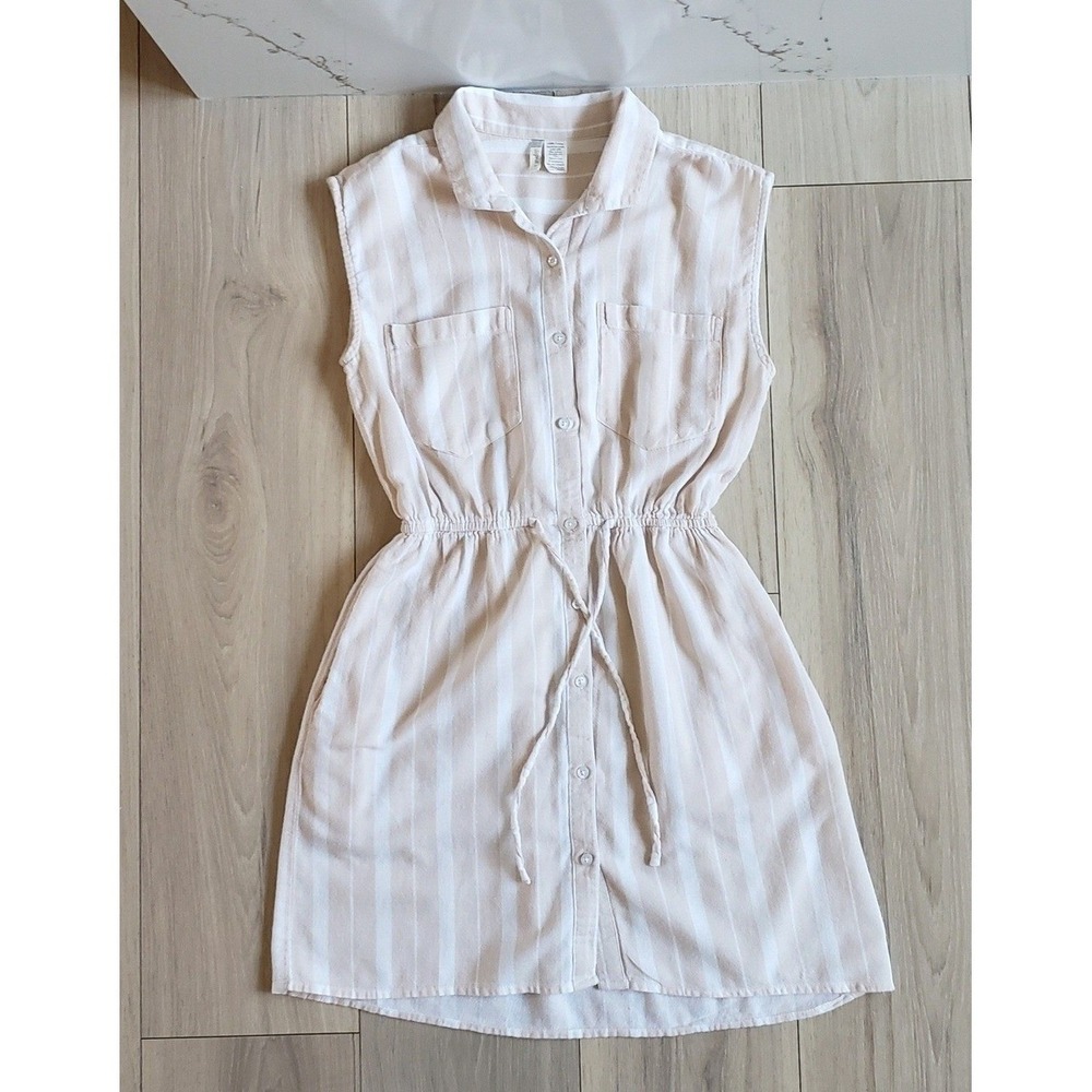 Japna Dress Womens S Beige Striped Sleeveless Button Front Shirt Slip Nautical